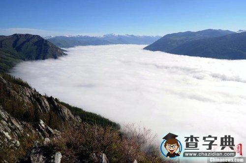 新疆喀納斯湖現(xiàn)濃霧填古云海奇觀1