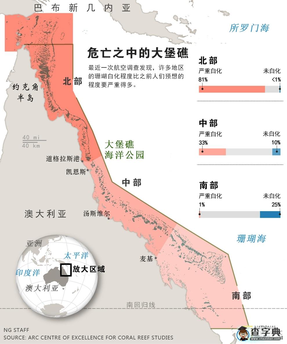 大堡礁瀕危！93%珊瑚礁白化1