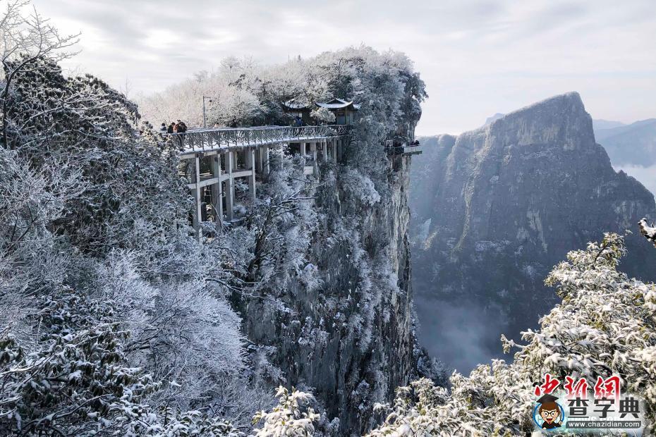 太美了！張家界天門山迎降雪 銀裝素裹云海翻滾1