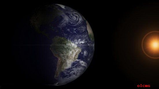 地球春分時(shí)與太陽(yáng)保持完美垂直角度