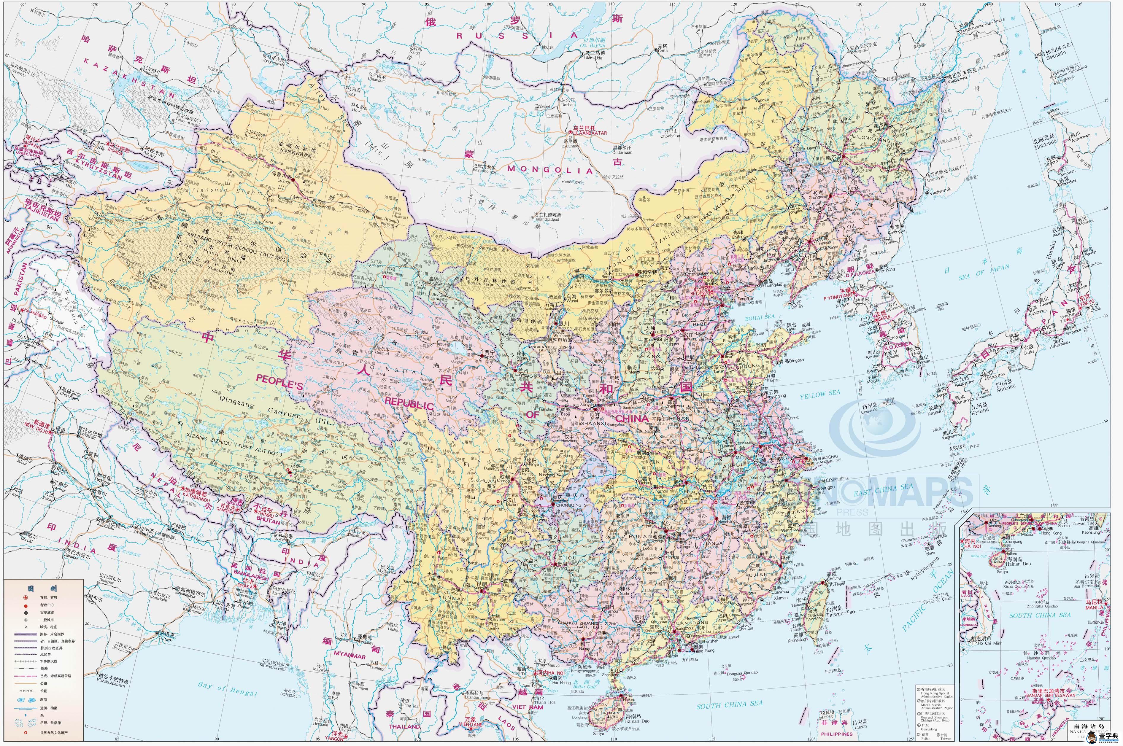  中國地圖是指為明確中國版圖而繪制的地圖。中國位于亞洲東部和中部，太平洋西岸，是一個背陸面海，海陸兼?zhèn)涞膰?。陸地領土包括中華人民共和國大陸及其沿海島嶼、臺灣及其包括釣魚島在內的附屬各島。領海的寬度從領?；€量起為12海里，中國的毗連區(qū)寬度為24海里。國土總面積為960萬平方公里。